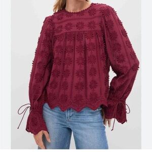 Saylor Elegant Burgundy Embroidered Women's Tirza Blouse